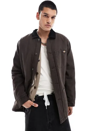 Dickies – Duck Canvas – Chore-Jacke in verwaschenem Dunkelbraun mit hochflorigem Fleece-Futter