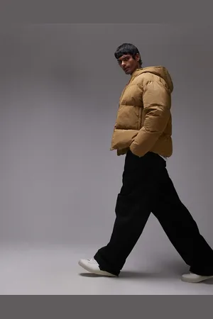 Topman – Strukturierte Pufferjacke in Senfgelb mit Kapuze