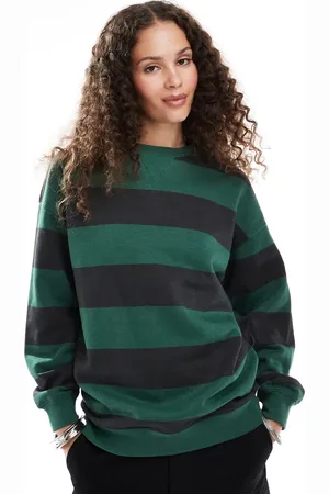Daisy Street – Lässiges Sweatshirt in Grün und Marineblau gestreift