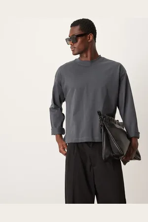 ASOS – Langärmliges, kastiges Oversize-Shirt aus hochwertigem, 300 g/m² schwerem Material in Anthrazit