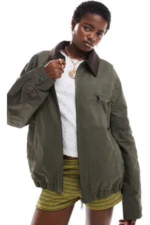 COLLUSION – Gewachste Jacke in Khaki mit Cordkragen