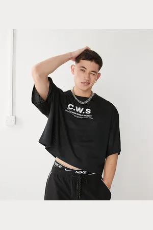 COLLUSION – Kurzes, kastiges T-Shirt aus Airtex-Sportmaterial in Schwarz
