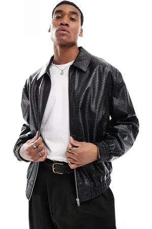 ASOS – Strukturierte Harrington-Jacke aus Kunstleder in mit Oversize-Schnitt