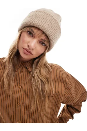 ASOS – Doppelt aufgerollte, dicke Strickmütze in Keksbeige