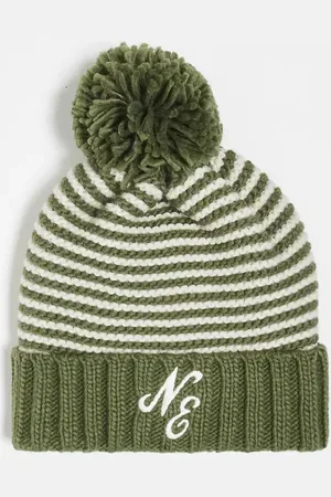 New Era – Strickmütze in Khaki gestreift mit Logo