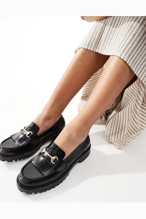 WALK LONDON – Clara – Loafer aus schwarzem Glattleder mit Fransen
