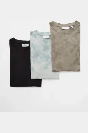 Only & Sons – 3er-Pack Super-Oversize-T-Shirts in Anthrazit, Hellgrau und Beige mit Acid-Waschung