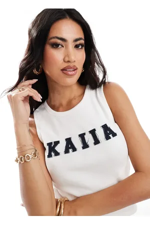 Kaiia – Langes Denim-Trägertop in mit Logo-Applikation