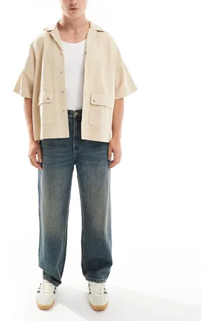 Pull&Bear – Weit geschnittene Jeans in blauer Dirty-Waschung
