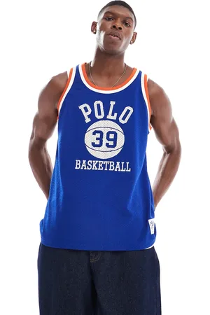 Ralph Lauren – Basketball-Trägertop aus Netzstoff in Mittelblau/Orange mit Logo