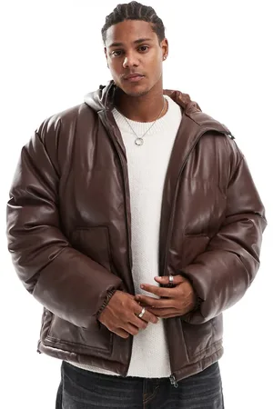 ASOS – Steppjacke aus Kunstleder in mit Kapuze
