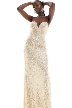 TFNC – Trägerloses Pailletten-Maxikleid in Gold