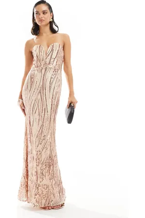 TFNC – Trägerloses Pailletten-Maxikleid in Gold