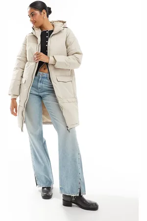 Object – Langer Steppjacke in Silbergrau mit Kapuze