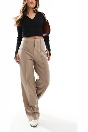 Pull&Bear – Elegante Hose in Sand mit geradem Schnitt und Ziernaht vorne