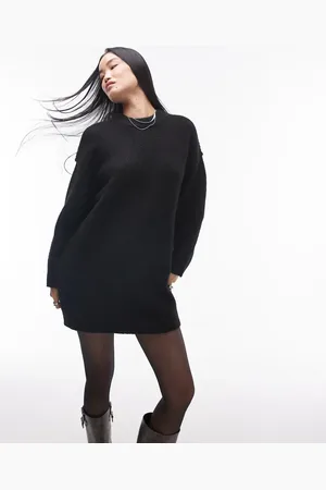 Topshop – Oversize-Mini-Strickkleid in mit Rundhalsausschnitt und sichtbaren Nähten