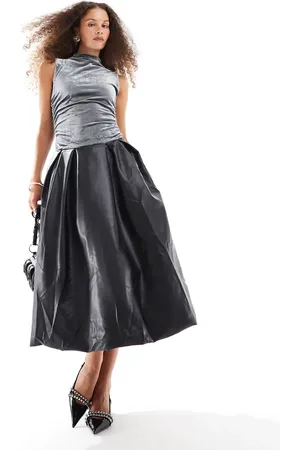 Amy Lynn – Alexa – Midikleid aus Kunstleder und anthrazitfarbenem Samt