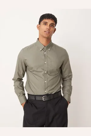 MANGO – Klassisches Hemd in Khaki mit regulärer Passform