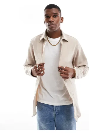 JACK & JONES – Angerautes, strukturiertes Hemd in Beige