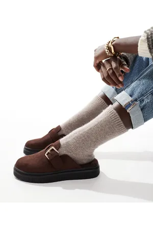 London Rebel – Donna – Schokobraune Mules mit Schnallen