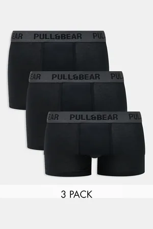 Pull&Bear – 3er-Pack Boxershorts in Schwarz mit Bund in kontrastierendem Grau