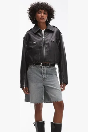 Topshop – Kurze Bomberjacke aus Kunstleder in mit Kragen