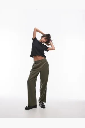 Topshop – Jogginghose in Khaki mit Nadelstreifen