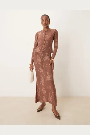 ASOS – Maxirock aus braunem Ausbrennerstoff mit Schwalbenschwanzsaum, Kombiteil