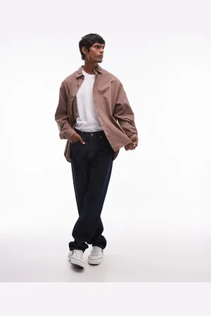 Topman – Langärmliges Oversize-Hemd in verwaschenem Braun