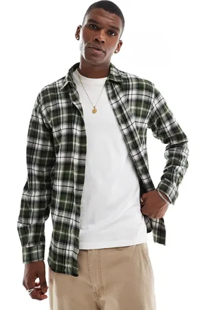 JACK & JONES – Kariertes Flanellhemd in Khaki