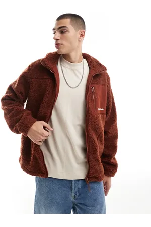 JACK & JONES – Teddyfell-Jacke in Rostrot mit Reißverschluss