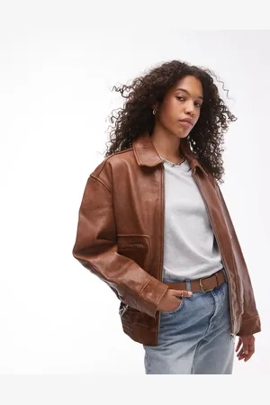 Topshop – Hochwertige Oversize-Bomberjacke aus Echtleder in