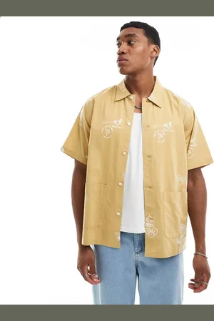 Carhartt – Kurzärmliges Hemd in Sand mit Stempel-Print