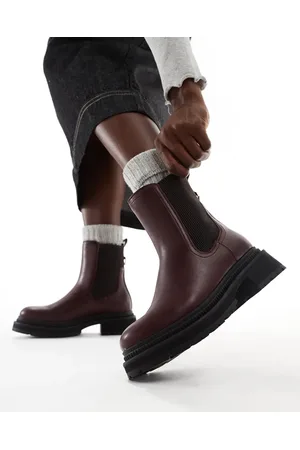 London Rebel – Becky – Klobige Chelsea-Stiefel in Burgunderrot mit mittelhohem Schaft