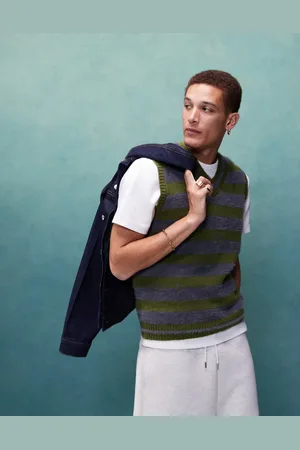 ASOS – Flauschiger, gestreifter Strickpullunder in Khaki