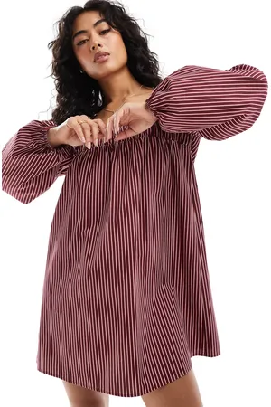 ASOS – Gestreiftes Popeline-Minikleid mit gerüschter Schulterpartie