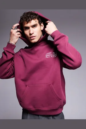 The Couture Club – Locker geschnittener Kapuzenpullover in Burgunderrot mit Leitlinien-Print