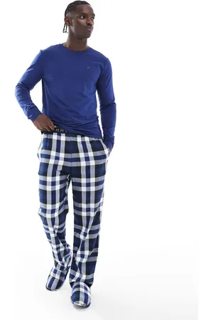 Tommy Hilfiger – Original – Geschenkset mit Pyjama und Hausschuhen in Blau kariert