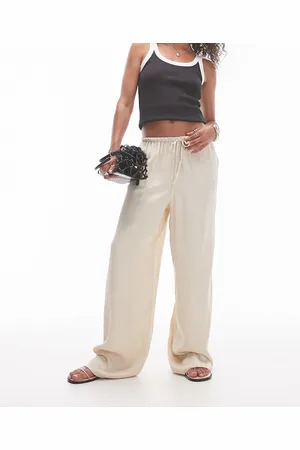 Topshop – Satinhose in Austernbeige mit Kordelzugbund