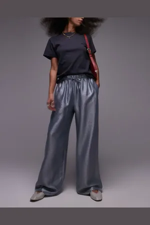 Topshop – Strukturierte Satinhose in mit geradem Schnitt und Tunnelzug