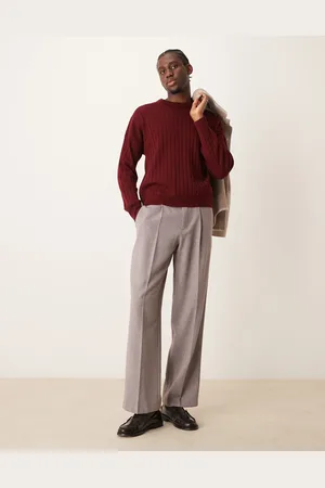ASOS – Elegante Wollmix-Hose in Hellbraun mit weitem Bein