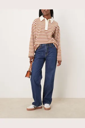 Abercrombie & Fitch – Jeans in dunkelblauer Waschung mit hohem Bund und lockerem geradem Schnitt