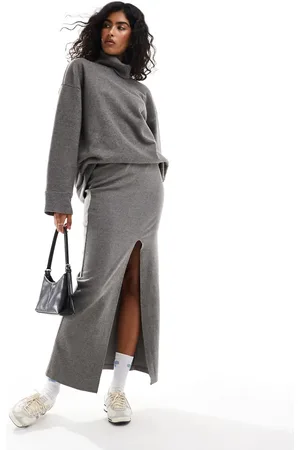 ASOS – Superweicher Maxirock in Anthrazit meliert mit Schlitz vorne