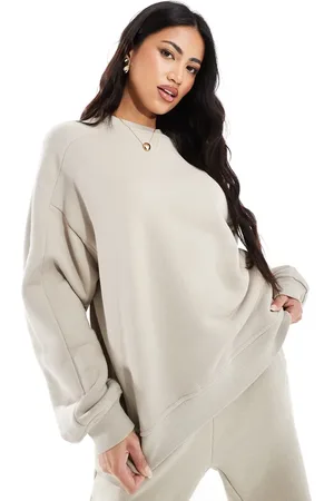 The Couture Club – Essentials – Oversize-Sweatshirt in verwaschenem Beige mit Rundhalsausschnitt