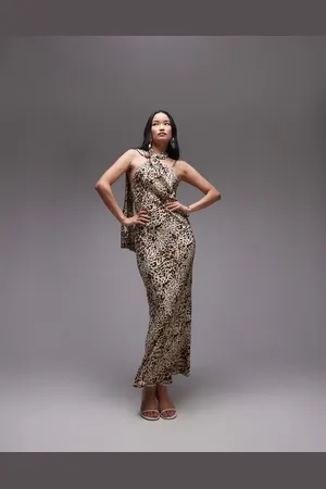 Topshop – Maxikleid mit abstraktem Animalprint und gebundenem Neckholder