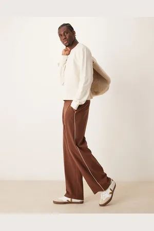 ASOS – Elegante Hose in Braun mit weitem Bein und seitlicher Paspelierung