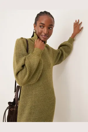 Y.A.S – Langärmliges Strickkleid in Olivgrün mit Rollkragen