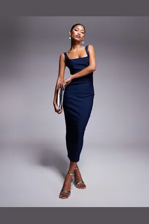 Vesper – Midaxi-Kleid aus Bengaline in mit eckigem Ausschnitt