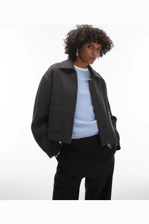 MANGO – Jacke aus Wolle in Dunkelgrau mit Reißverschluss