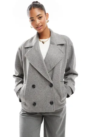 Pull&Bear – Trenchcoat mit kurzem Schnitt in grauer Wolloptik
